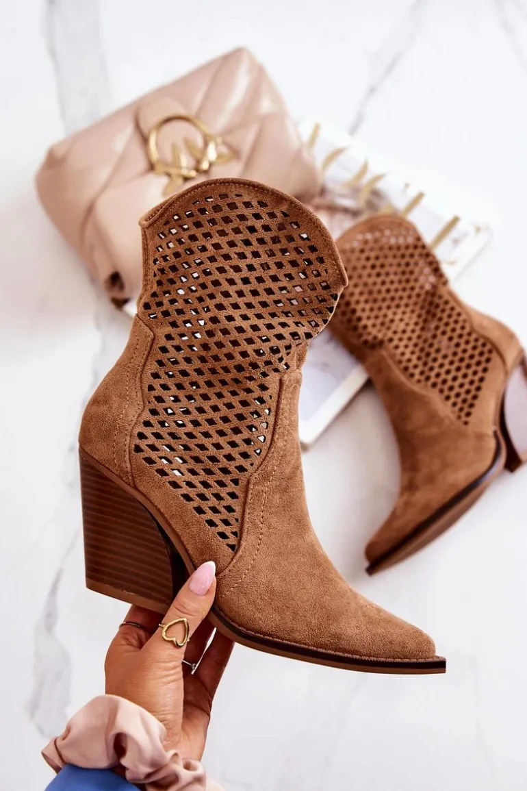 Botki Kowbojki Ażurowe Na Słupku Camel Caroline
