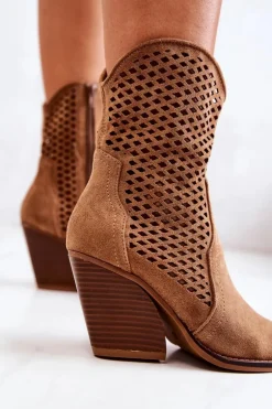 Botki Kowbojki Ażurowe Na Słupku Camel Caroline