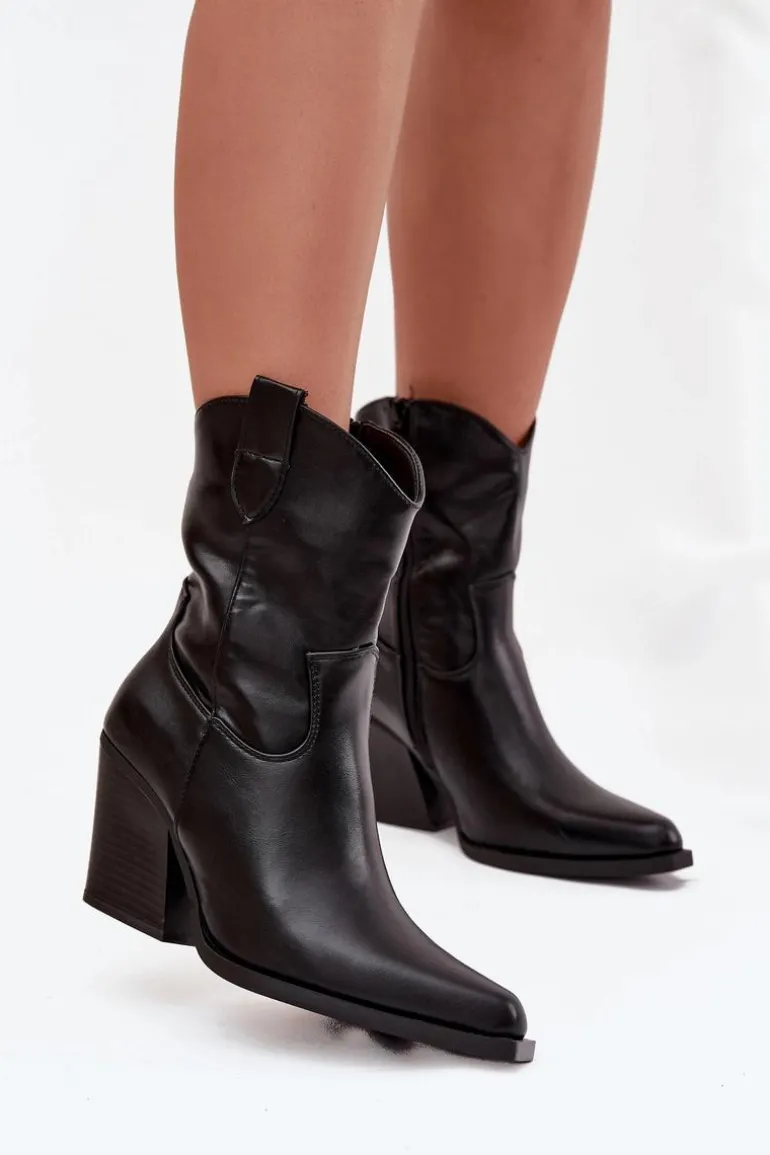 Botki Kowbojki Damskie Eko Skórzane Na Słupku Czarne Morelia