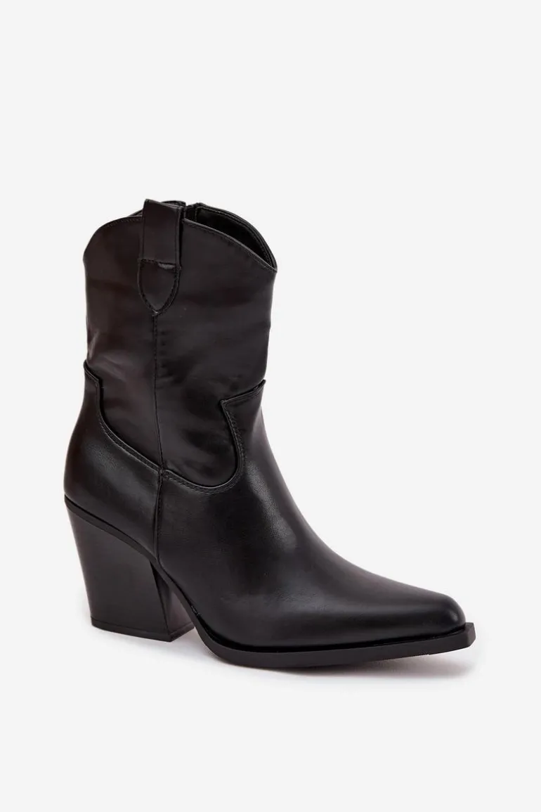 Botki Kowbojki Damskie Eko Skórzane Na Słupku Czarne Morelia