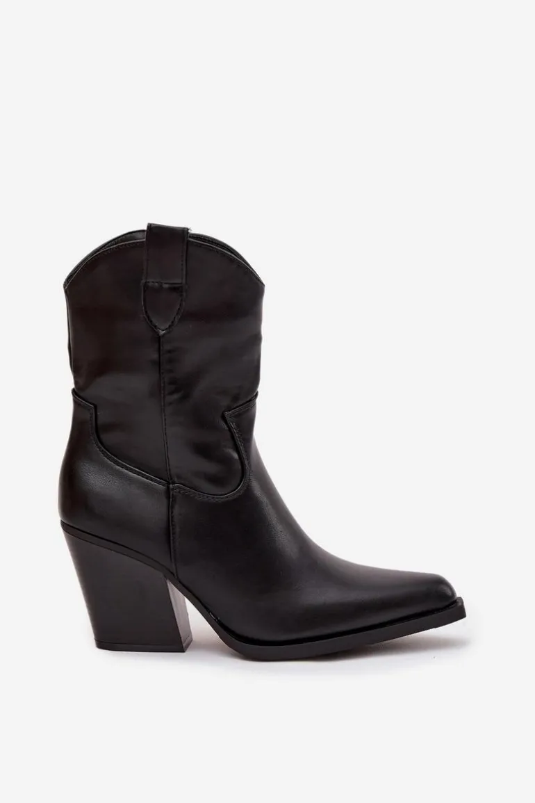 Botki Kowbojki Damskie Eko Skórzane Na Słupku Czarne Morelia