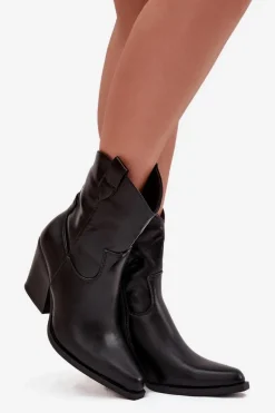 Botki Kowbojki Damskie Eko Skórzane Na Słupku Czarne Morelia