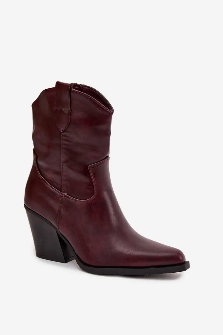 Botki Kowbojki Damskie Eko Skórzane Na Słupku Bordowe Morelia