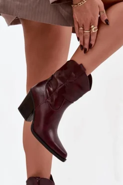 Botki Kowbojki Damskie Eko Skórzane Na Słupku Bordowe Morelia