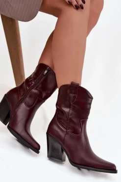 Botki Kowbojki Damskie Eko Skórzane Na Słupku Bordowe Morelia