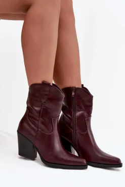 Botki Kowbojki Damskie Eko Skórzane Na Słupku Bordowe Morelia