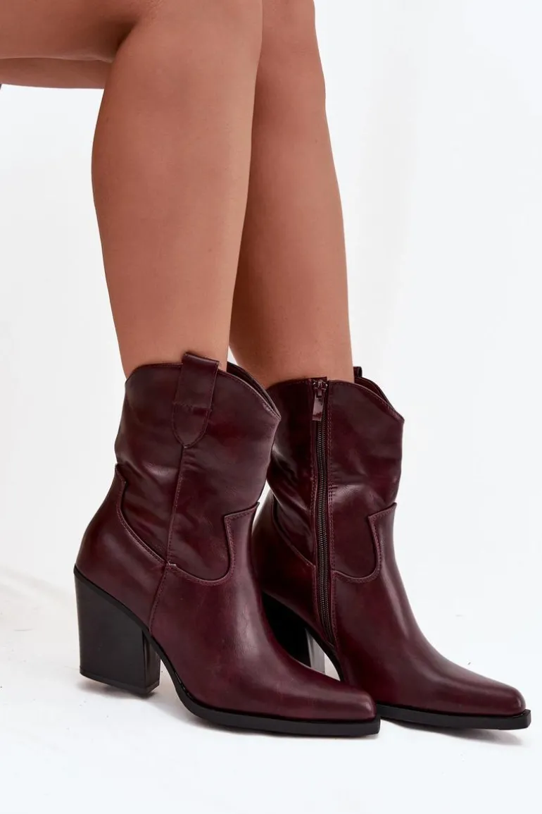 Botki Kowbojki Damskie Eko Skórzane Na Słupku Bordowe Morelia