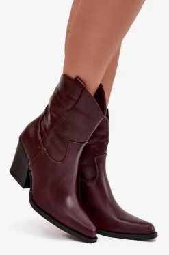 Botki Kowbojki Damskie Eko Skórzane Na Słupku Bordowe Morelia