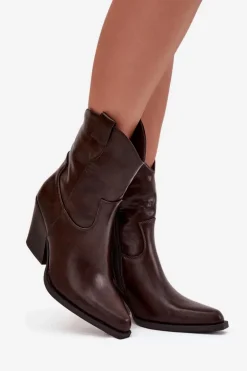 Botki Kowbojki Damskie Eko Skórzane Na Słupku Czekoladowe Morelia