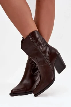 Botki Kowbojki Damskie Eko Skórzane Na Słupku Czekoladowe Morelia