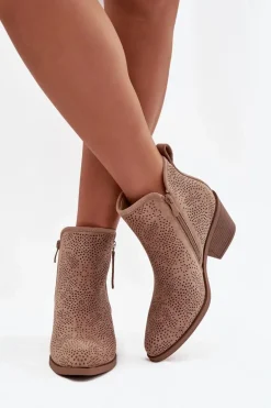 Botki Kowbojki Damskie Na Obcasie S.Barski HY52-538 Beżowe