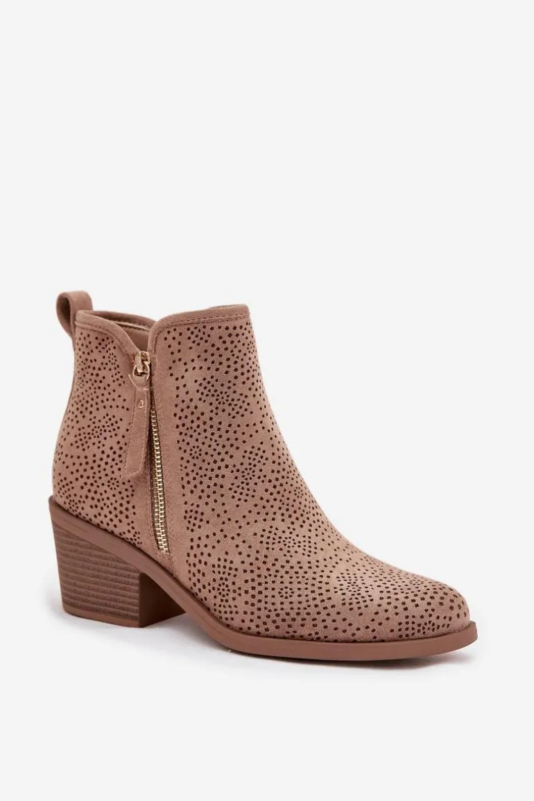 Botki Kowbojki Damskie Na Obcasie S.Barski HY52-538 Beżowe