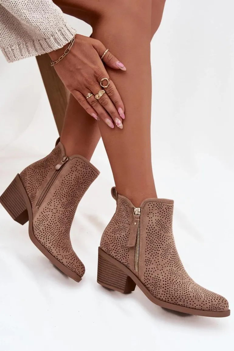 Botki Kowbojki Damskie Na Obcasie S.Barski HY52-538 Beżowe