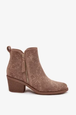 Botki Kowbojki Damskie Na Obcasie S.Barski HY52-538 Beżowe