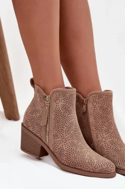 Botki Kowbojki Damskie Na Obcasie S.Barski HY52-538 Beżowe