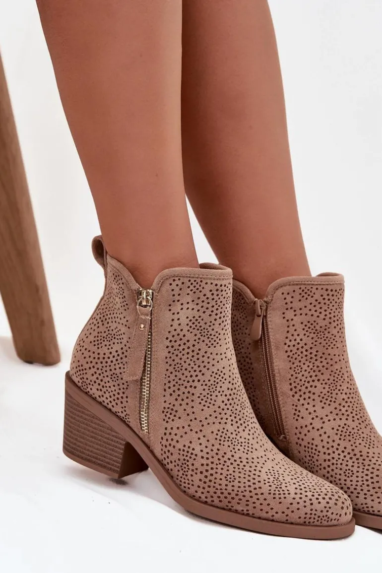 Botki Kowbojki Damskie Na Obcasie S.Barski HY52-538 Beżowe