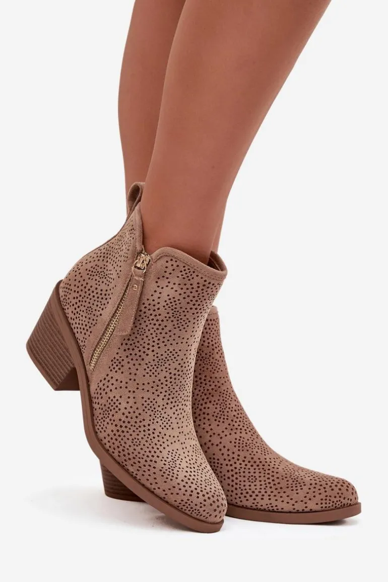 Botki Kowbojki Damskie Na Obcasie S.Barski HY52-538 Beżowe