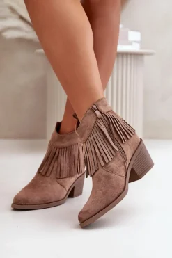 Botki Kowbojki Damskie Na Zamek Eko Zamszowe Brązowe S.Barski HY42-127