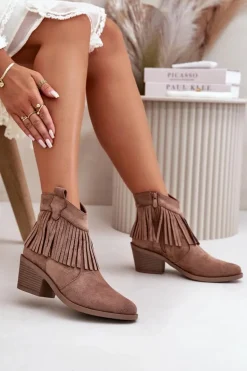 Botki Kowbojki Damskie Na Zamek Eko Zamszowe Brązowe S.Barski HY42-127