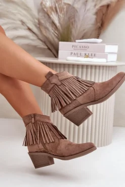 Botki Kowbojki Damskie Na Zamek Eko Zamszowe Brązowe S.Barski HY42-127