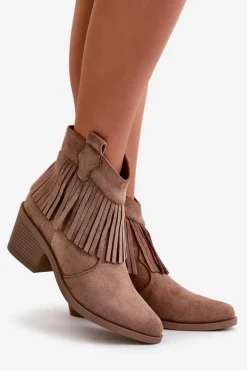 Botki Kowbojki Damskie Na Zamek Eko Zamszowe Brązowe S.Barski HY42-127