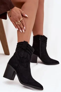 Botki Kowbojki Damskie Na Słupku Czarne Jessa