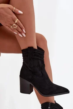 Botki Kowbojki Damskie Na Słupku Czarne Jessa