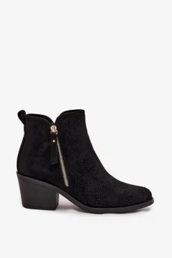 Botki Kowbojki Damskie Na Obcasie S.Barski HY52-538 Czarne