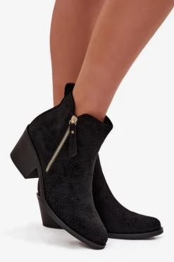 Botki Kowbojki Damskie Na Obcasie S.Barski HY52-538 Czarne