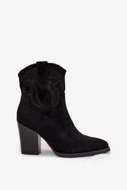 Botki Kowbojki Damskie Na Słupku Eko Zamszowe Czarne Carissa