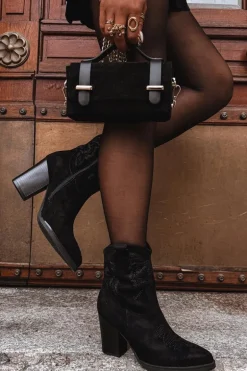 Botki Kowbojki Damskie Na Słupku Eko Zamszowe Czarne Carissa