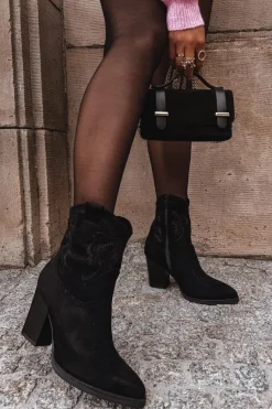 Botki Kowbojki Damskie Na Słupku Eko Zamszowe Czarne Carissa