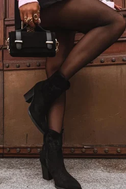 Botki Kowbojki Damskie Na Słupku Eko Zamszowe Czarne Carissa