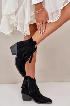 Botki Kowbojki Damskie Na Zamek Eko Zamszowe Czarne S.Barski HY42-127