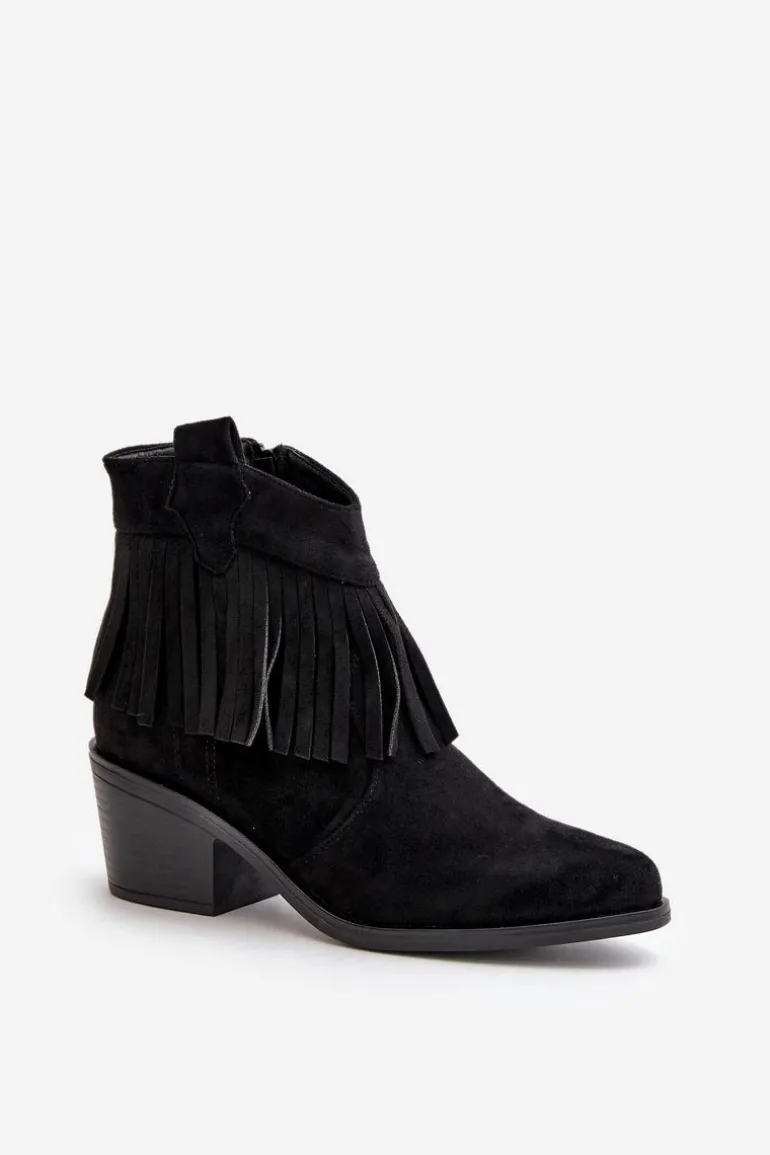 Botki Kowbojki Damskie Na Zamek Eko Zamszowe Czarne S.Barski HY42-127