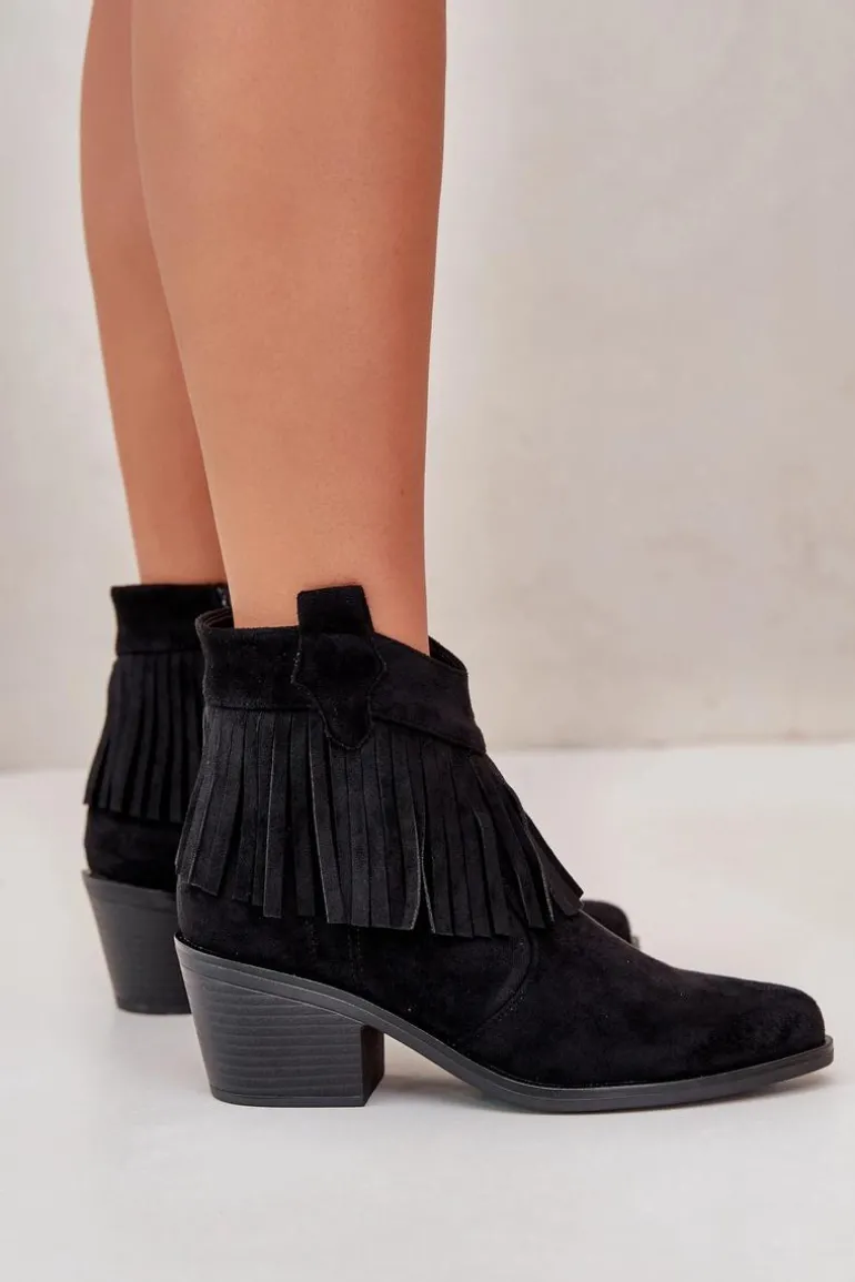 Botki Kowbojki Damskie Na Zamek Eko Zamszowe Czarne S.Barski HY42-127