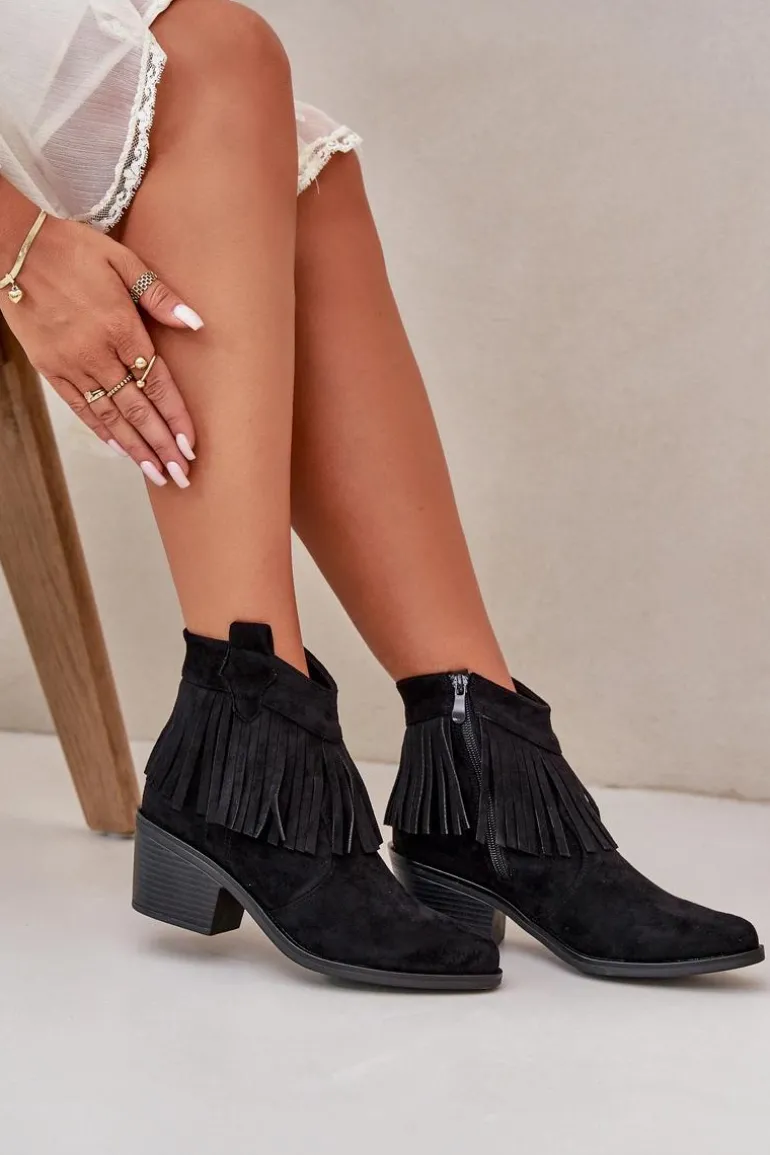 Botki Kowbojki Damskie Na Zamek Eko Zamszowe Czarne S.Barski HY42-127