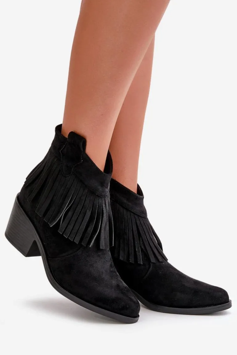 Botki Kowbojki Damskie Na Zamek Eko Zamszowe Czarne S.Barski HY42-127