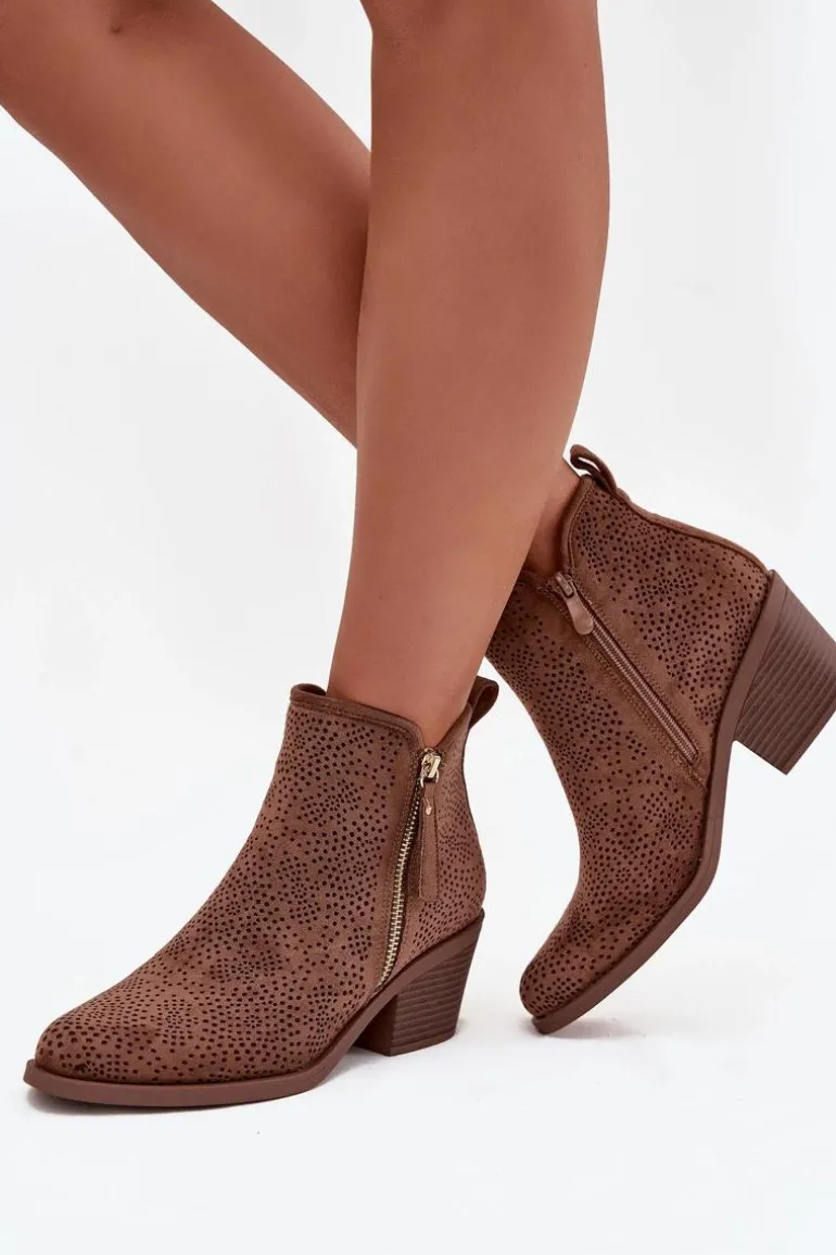 Botki Kowbojki Damskie Na Obcasie S.Barski HY52-538 Brązowe