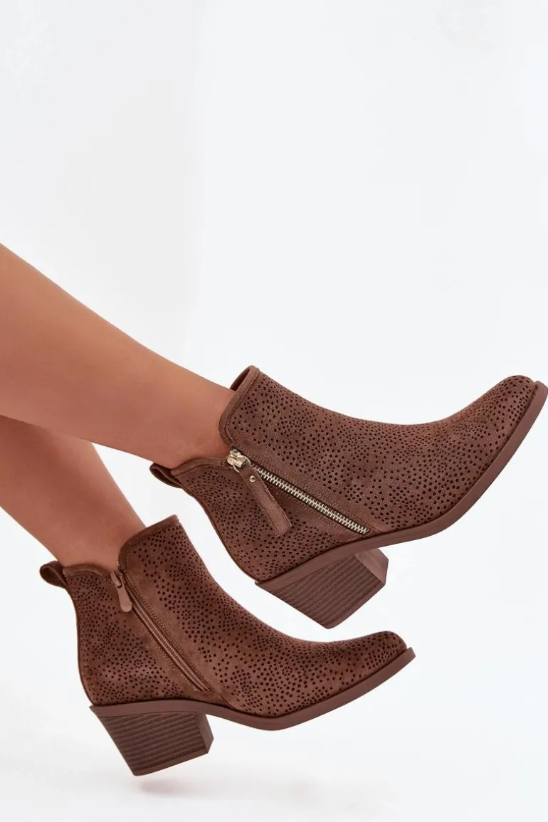 Botki Kowbojki Damskie Na Obcasie S.Barski HY52-538 Brązowe