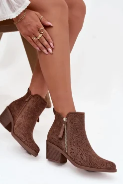 Botki Kowbojki Damskie Na Obcasie S.Barski HY52-538 Brązowe