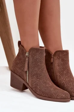 Botki Kowbojki Damskie Na Obcasie S.Barski HY52-538 Brązowe