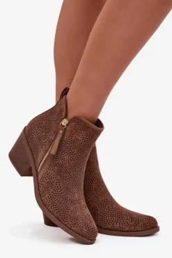 Botki Kowbojki Damskie Na Obcasie S.Barski HY52-538 Brązowe