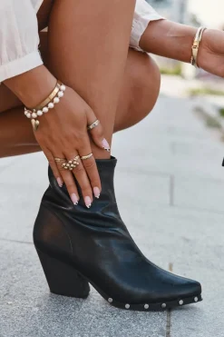 Botki Kowbojki Damskie Z Eko Skóry Na Słupku Czarne Abrielle