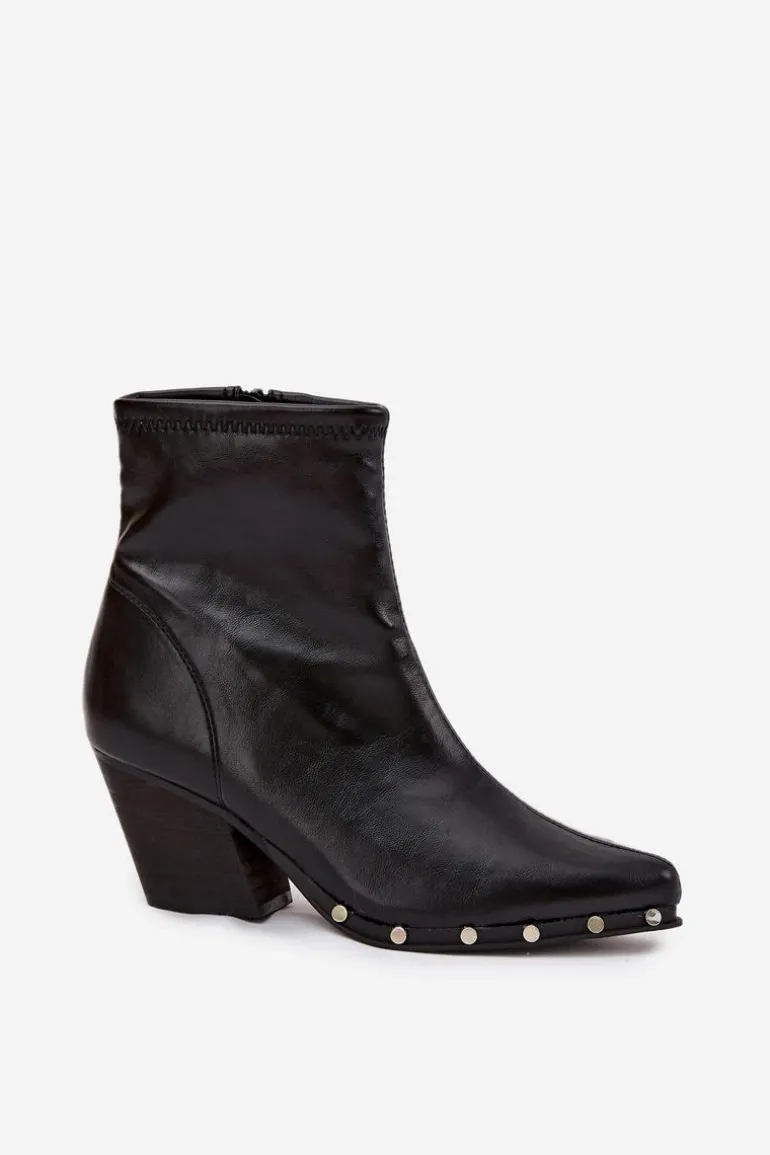 Botki Kowbojki Damskie Z Eko Skóry Na Słupku Czarne Abrielle