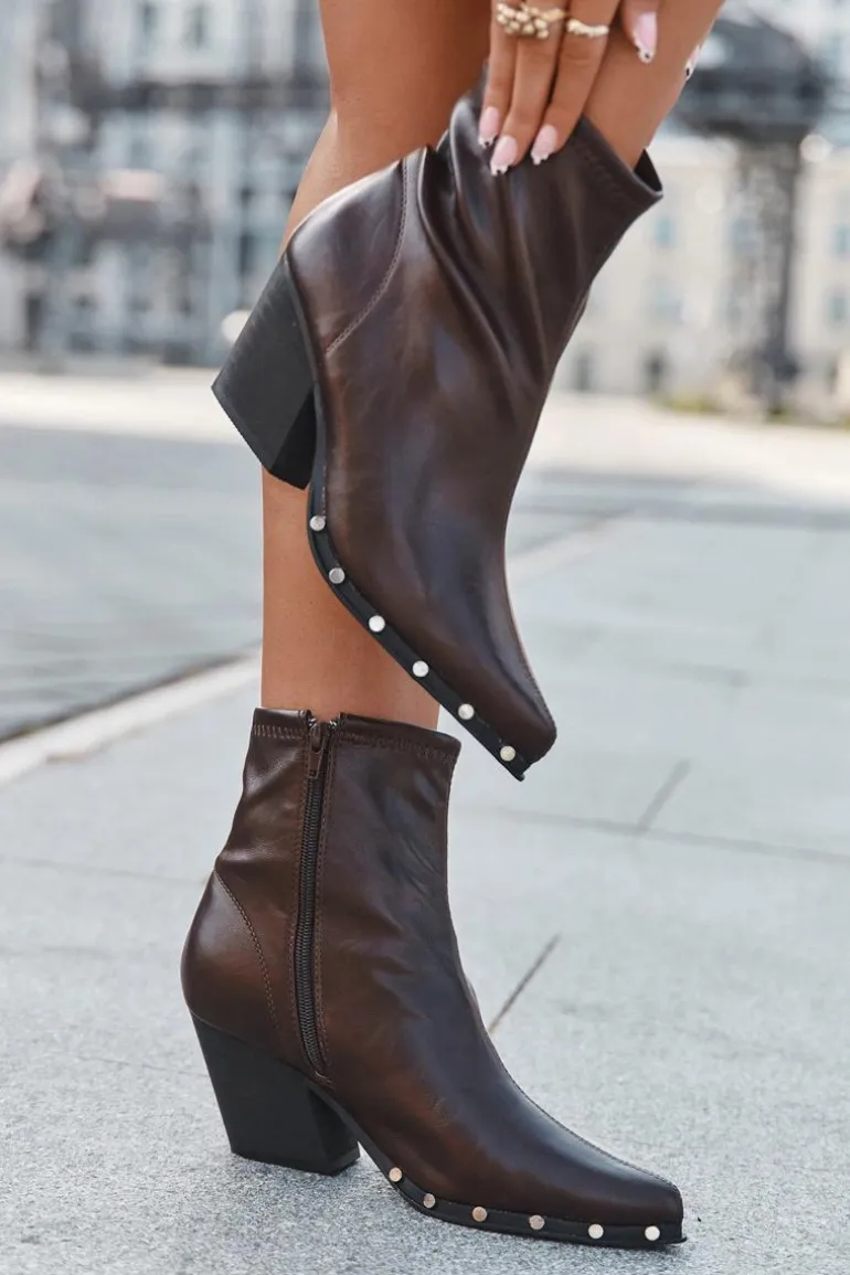 Botki Kowbojki Damskie Z Eko Skóry Na Słupku Brązowe Abrielle