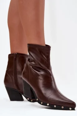 Botki Kowbojki Damskie Z Eko Skóry Na Słupku Brązowe Abrielle