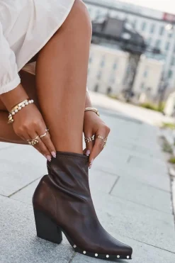 Botki Kowbojki Damskie Z Eko Skóry Na Słupku Brązowe Abrielle