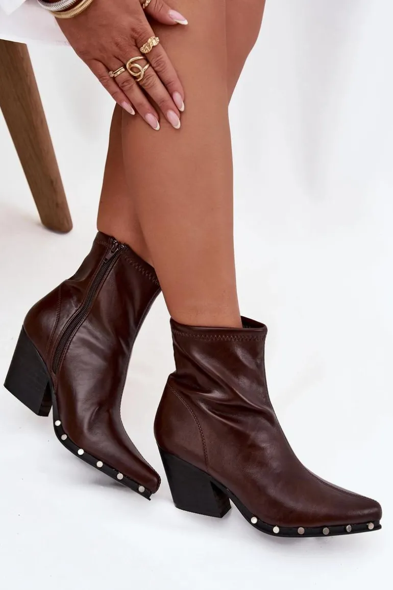 Botki Kowbojki Damskie Z Eko Skóry Na Słupku Brązowe Abrielle