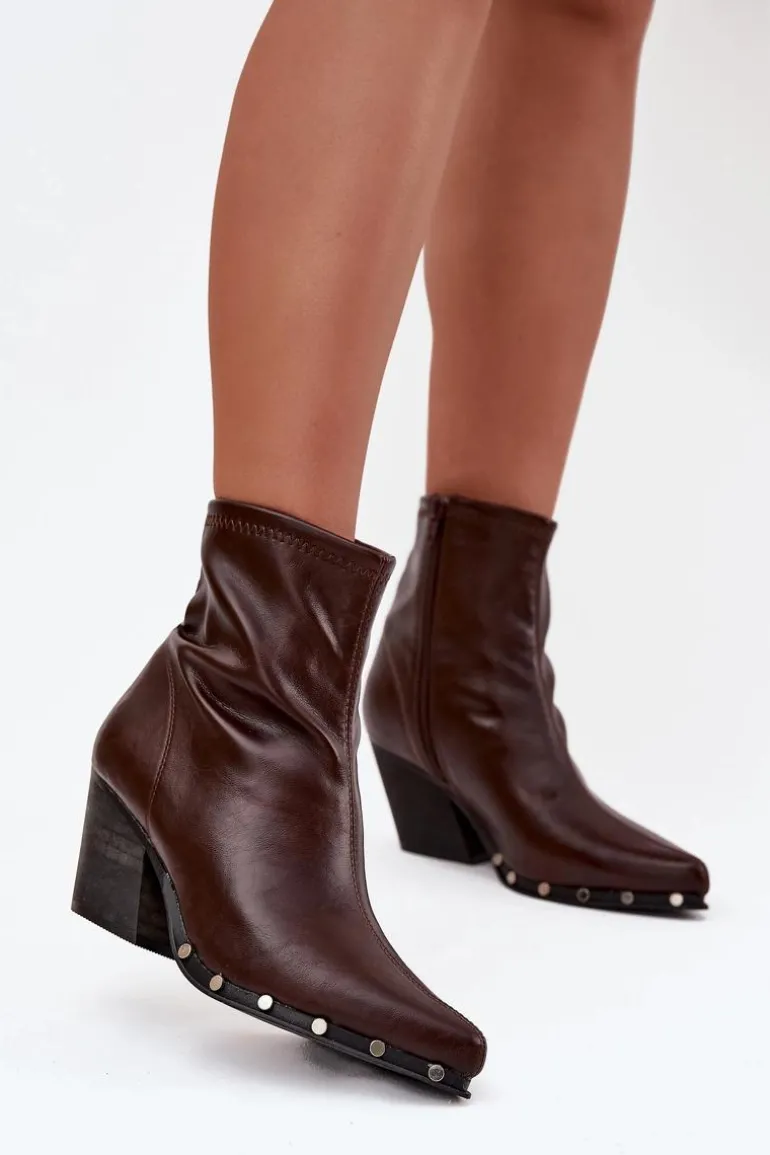 Botki Kowbojki Damskie Z Eko Skóry Na Słupku Brązowe Abrielle